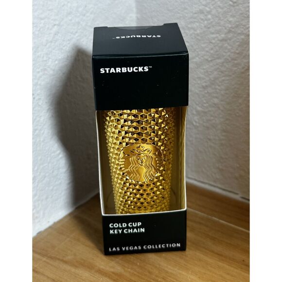 Starbucks 2021 Gold Las Vegas Golden Studded Collection  Cold Cup Keychain - Picture 1 of 6